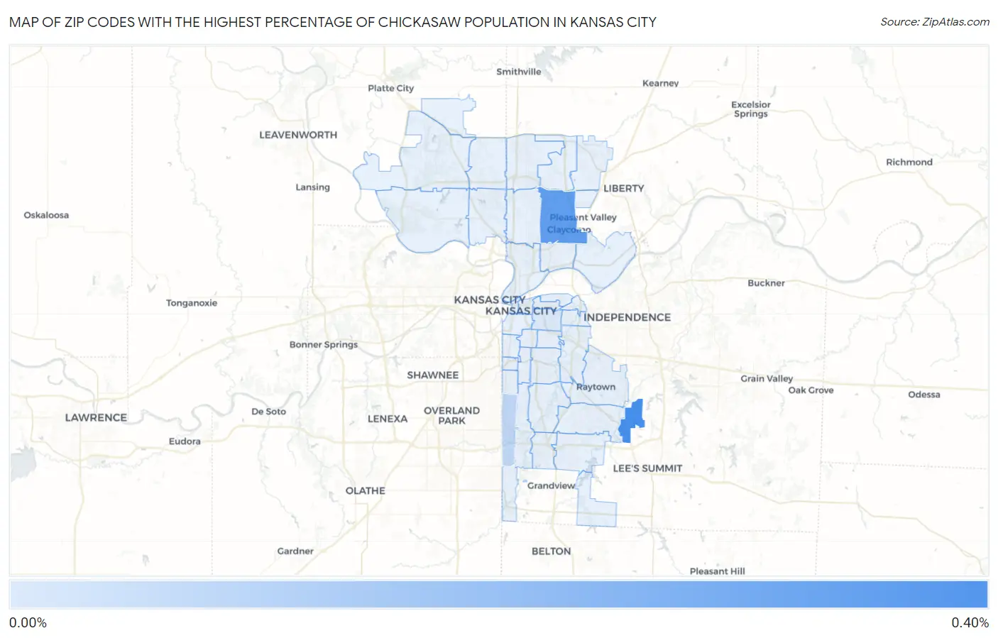 Zip Codes with the Highest Percentage of Chickasaw Population in Kansas City Map