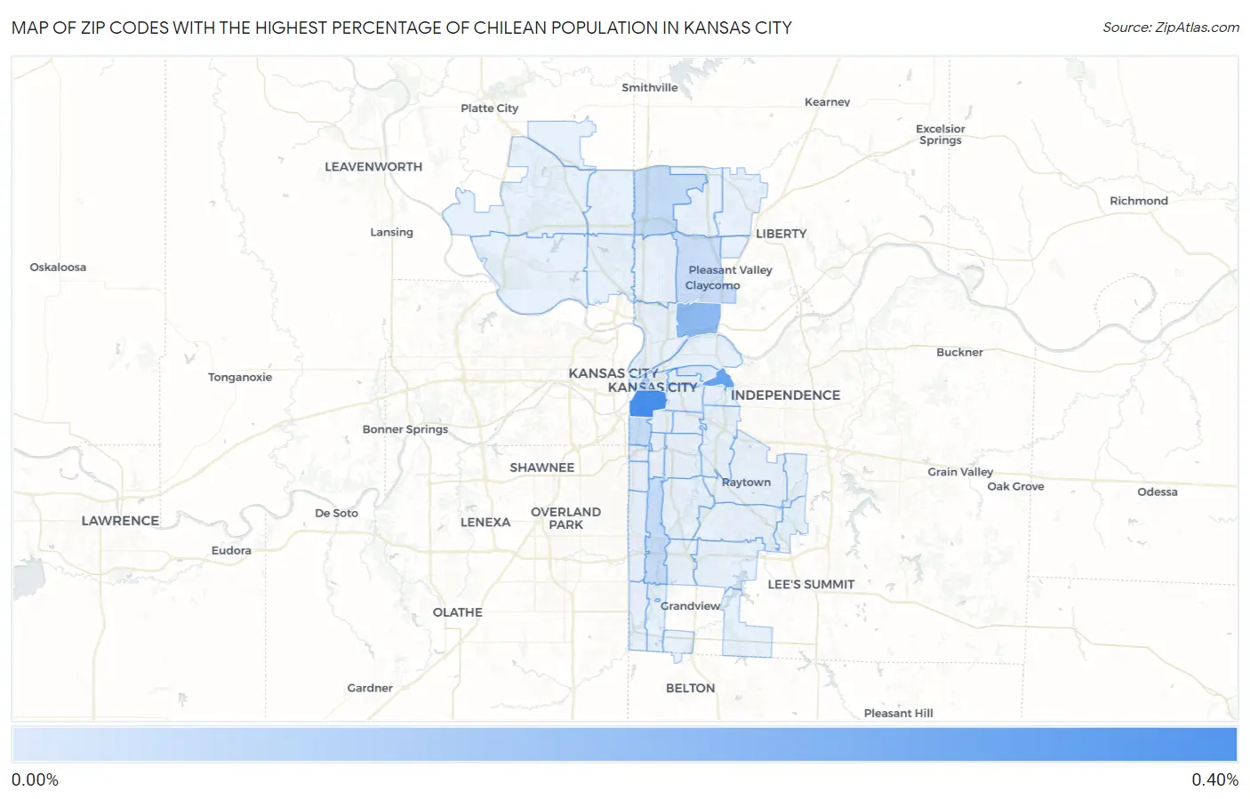 Zip Codes with the Highest Percentage of Chilean Population in Kansas City Map