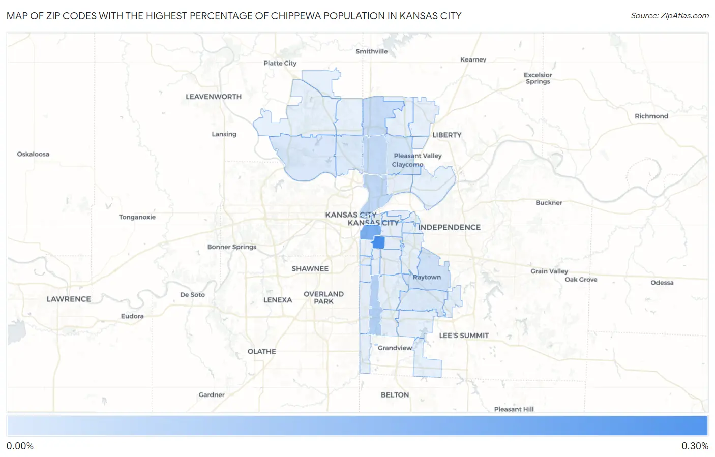 Zip Codes with the Highest Percentage of Chippewa Population in Kansas City Map