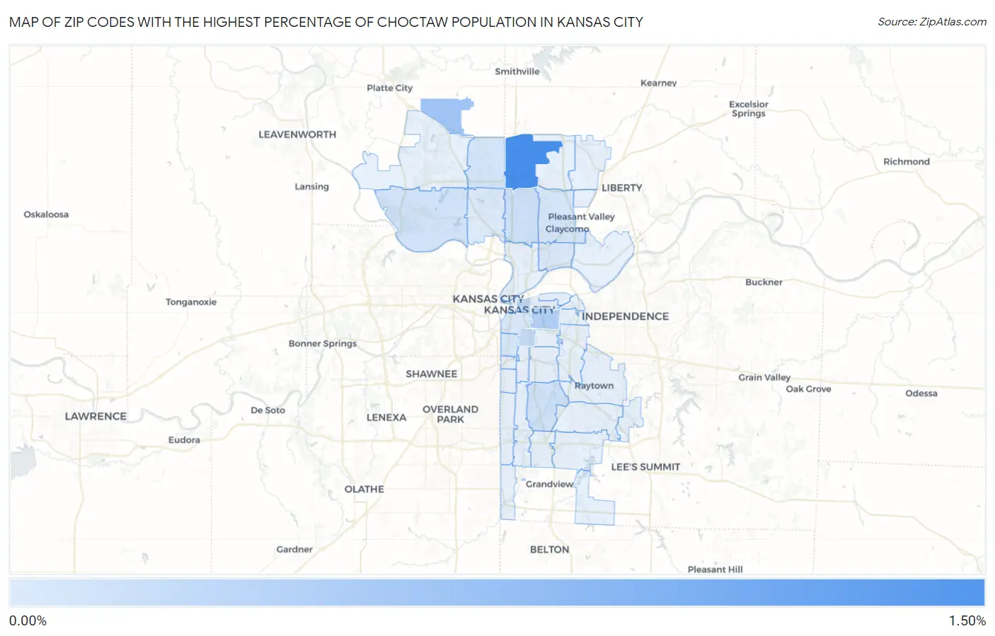 Zip Codes with the Highest Percentage of Choctaw Population in Kansas City Map