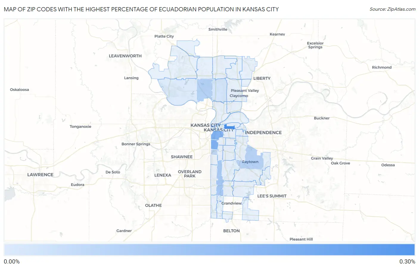 Zip Codes with the Highest Percentage of Ecuadorian Population in Kansas City Map