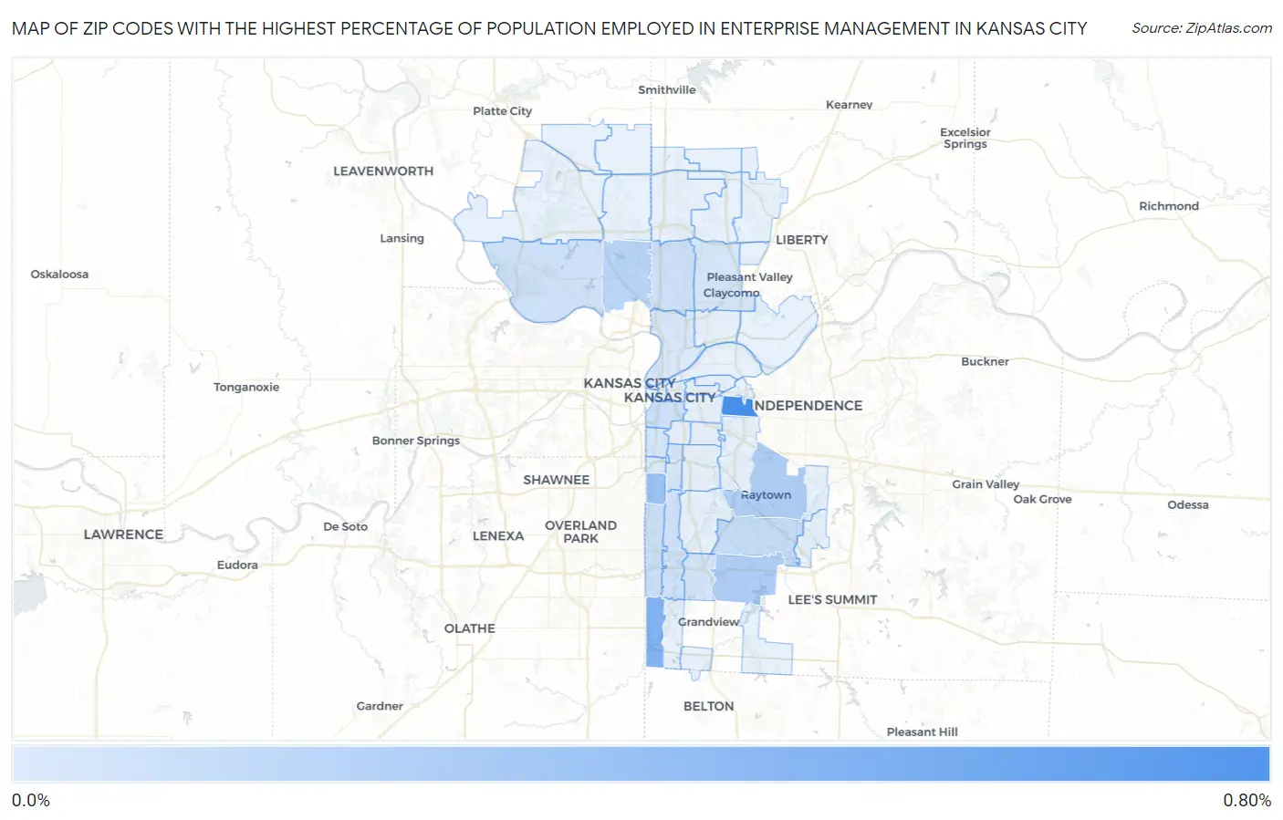 Zip Codes with the Highest Percentage of Population Employed in Enterprise Management in Kansas City Map