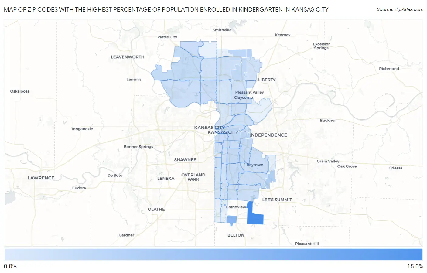 Zip Codes with the Highest Percentage of Population Enrolled in Kindergarten in Kansas City Map