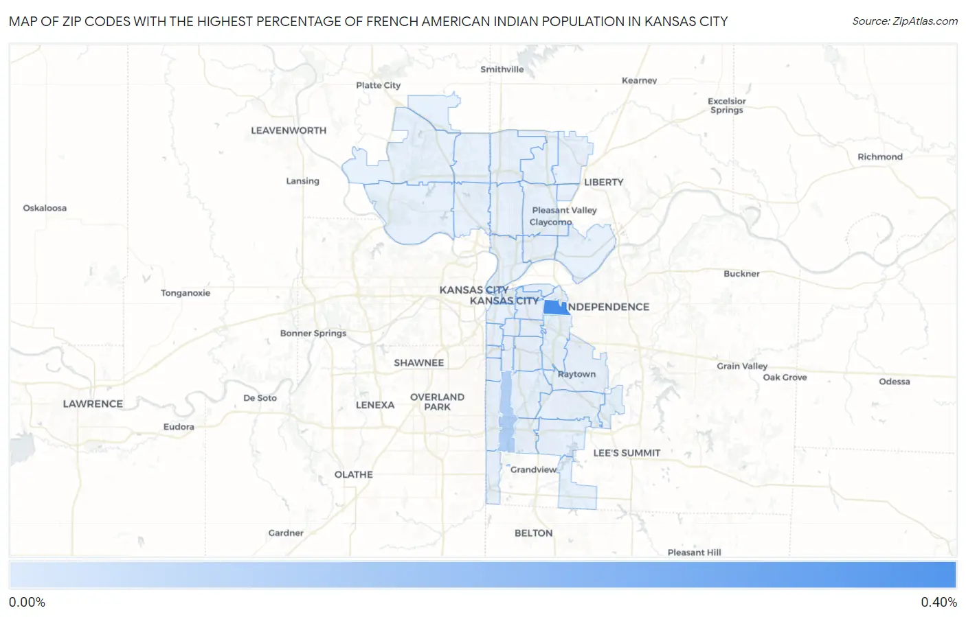 Zip Codes with the Highest Percentage of French American Indian Population in Kansas City Map