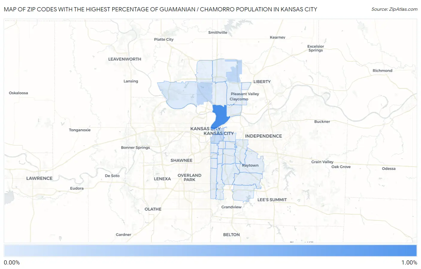 Zip Codes with the Highest Percentage of Guamanian / Chamorro Population in Kansas City Map