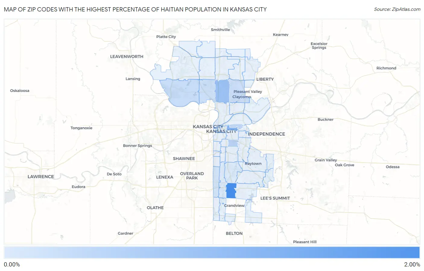Zip Codes with the Highest Percentage of Haitian Population in Kansas City Map