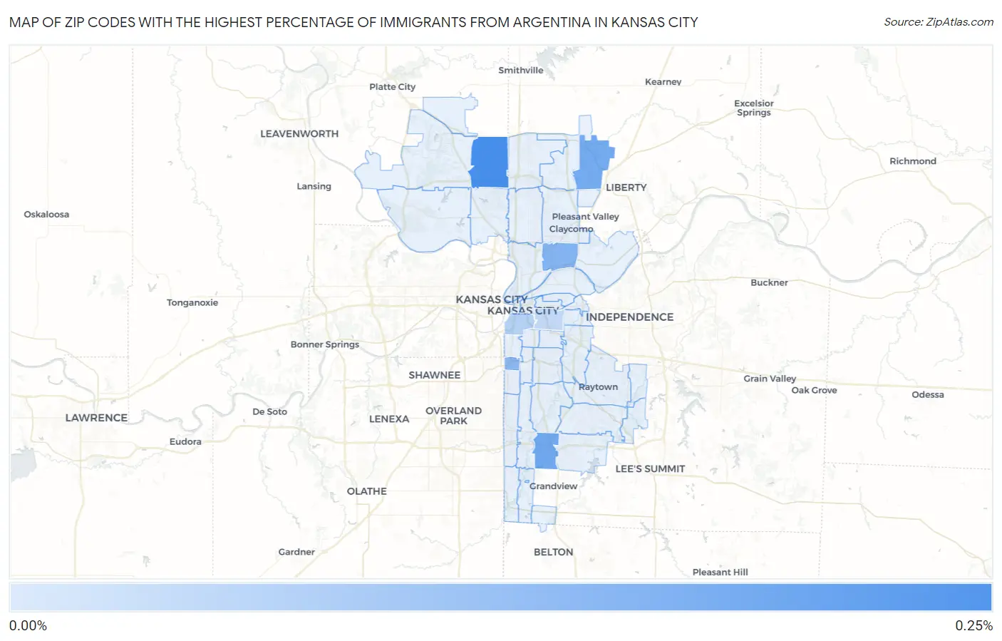 Zip Codes with the Highest Percentage of Immigrants from Argentina in Kansas City Map