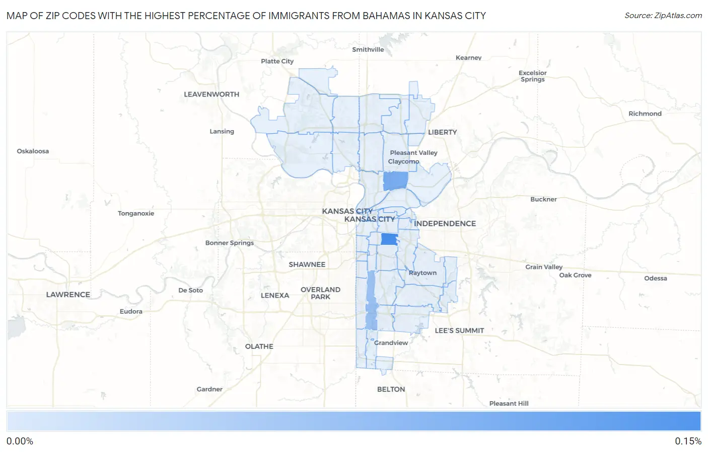 Zip Codes with the Highest Percentage of Immigrants from Bahamas in Kansas City Map