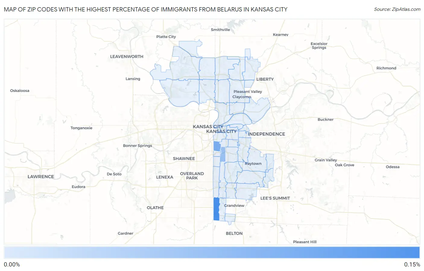 Zip Codes with the Highest Percentage of Immigrants from Belarus in Kansas City Map