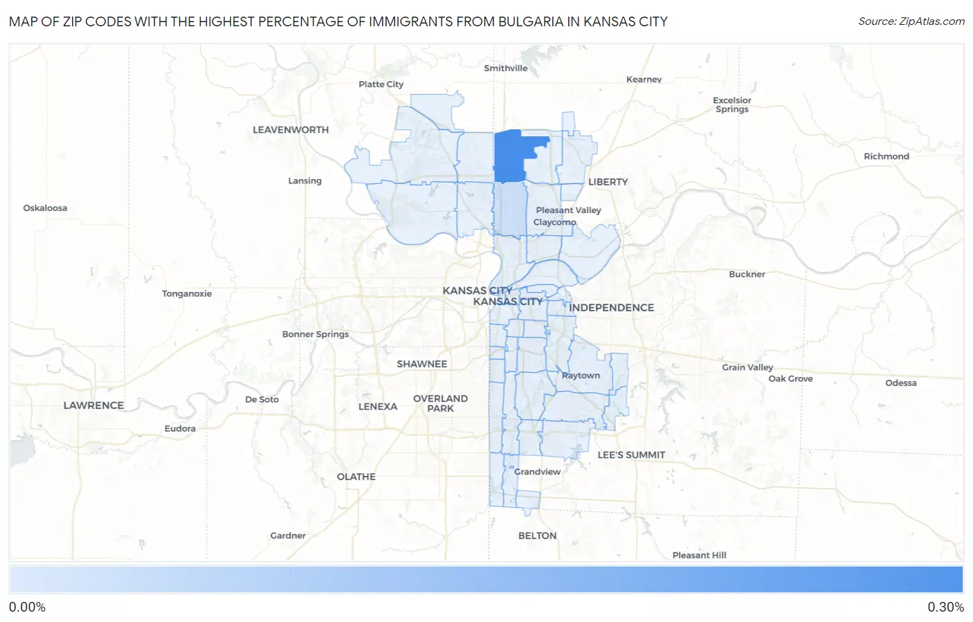 Zip Codes with the Highest Percentage of Immigrants from Bulgaria in Kansas City Map