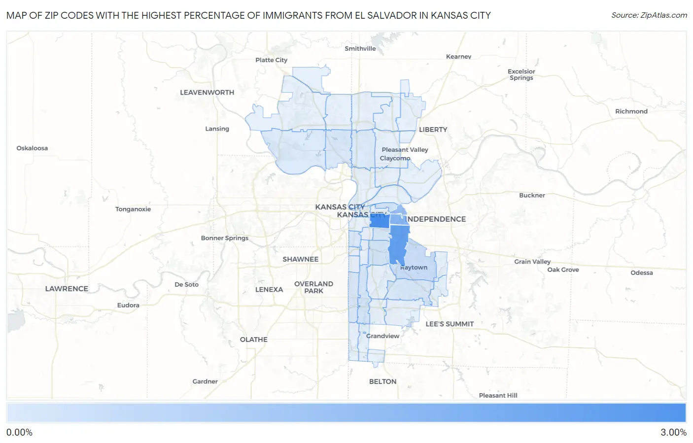 Zip Codes with the Highest Percentage of Immigrants from El Salvador in Kansas City Map