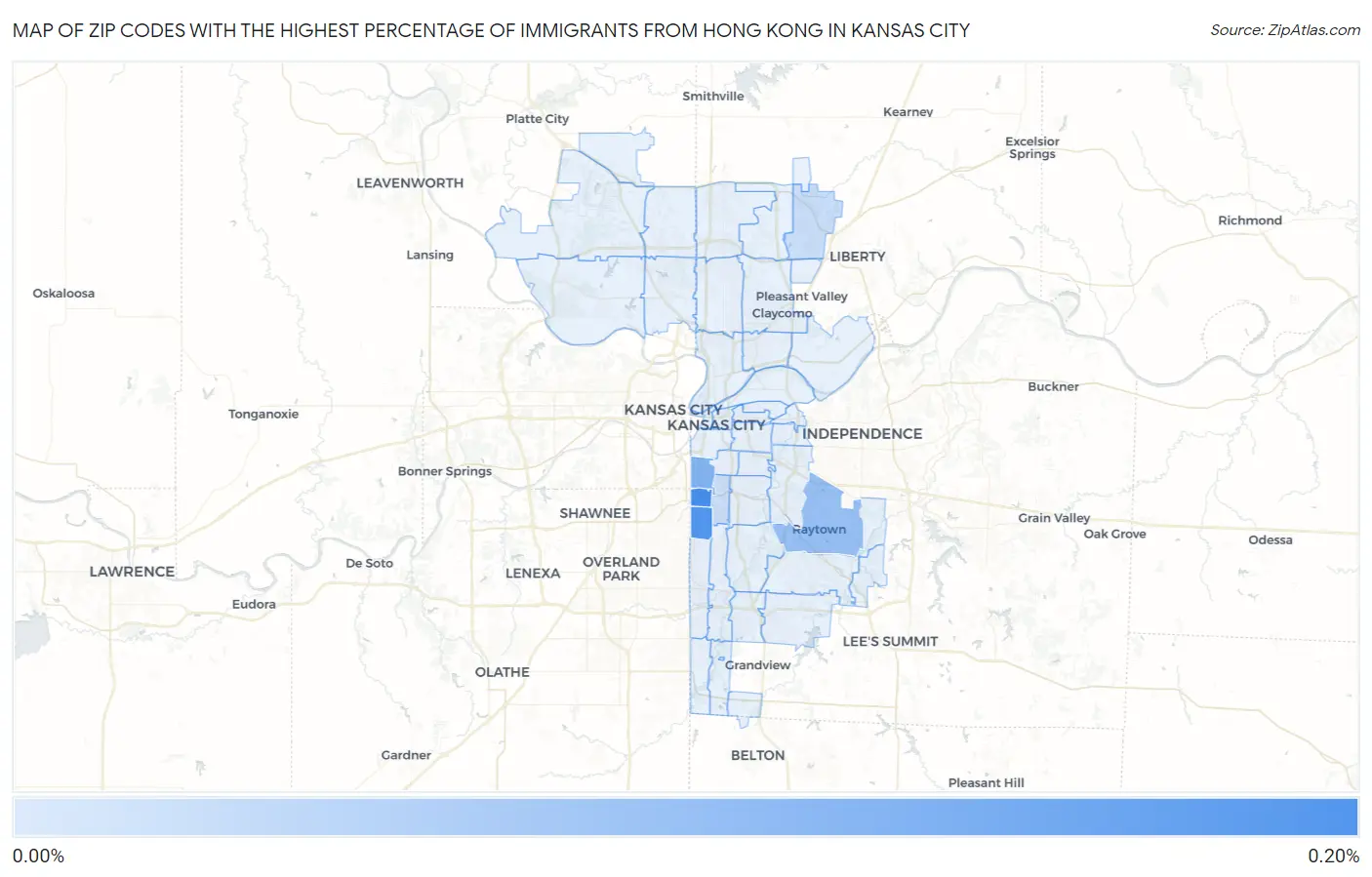Zip Codes with the Highest Percentage of Immigrants from Hong Kong in Kansas City Map