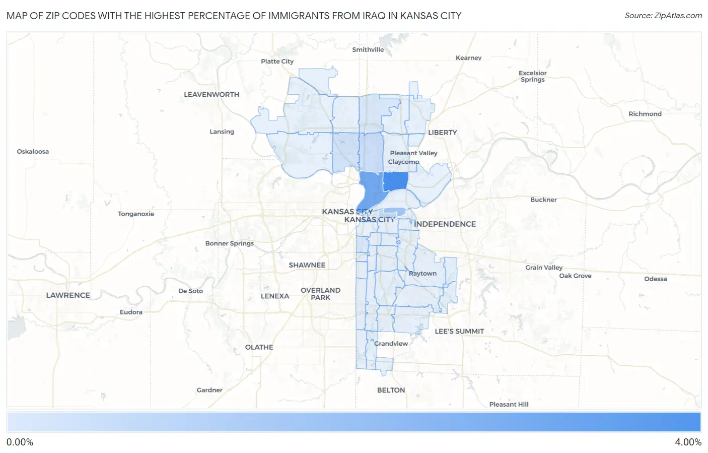 Zip Codes with the Highest Percentage of Immigrants from Iraq in Kansas City Map