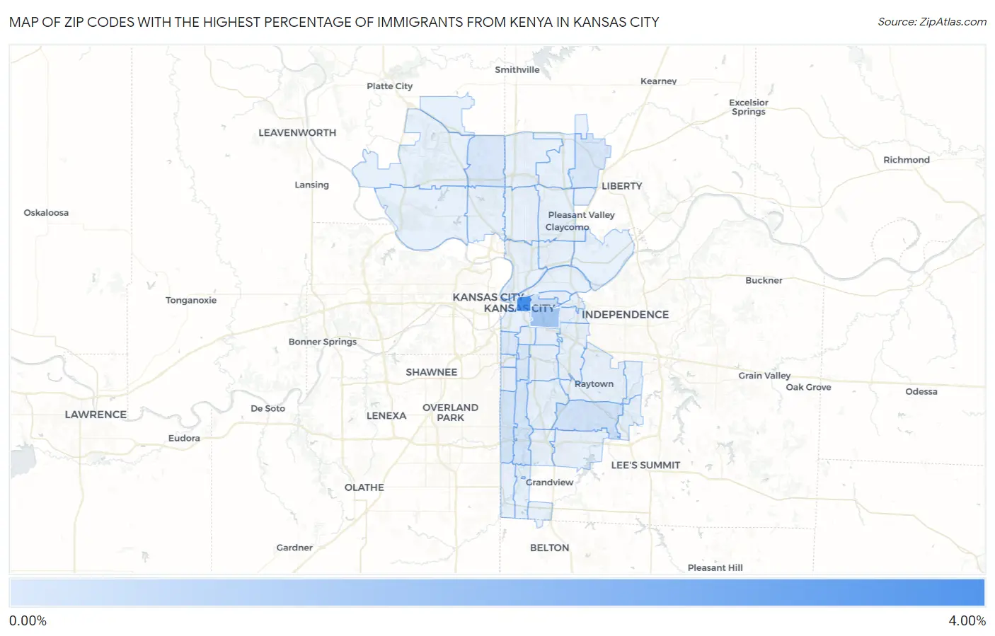 Zip Codes with the Highest Percentage of Immigrants from Kenya in Kansas City Map