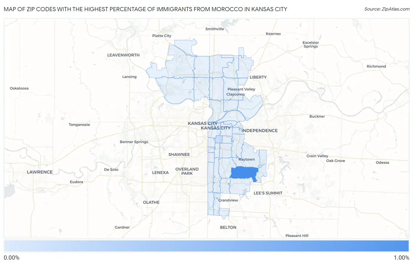 Zip Codes with the Highest Percentage of Immigrants from Morocco in Kansas City Map
