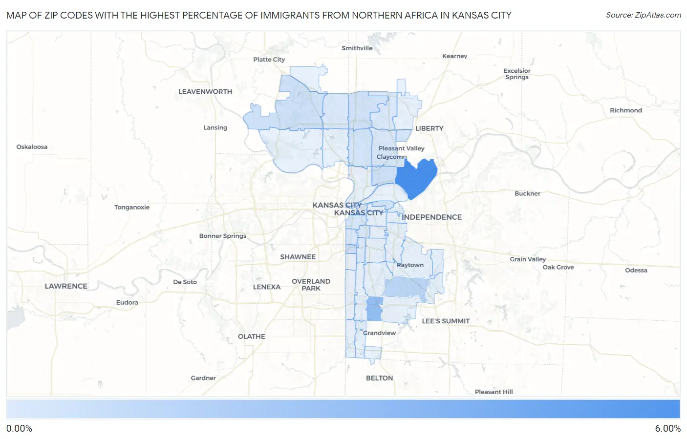 Zip Codes with the Highest Percentage of Immigrants from Northern Africa in Kansas City Map
