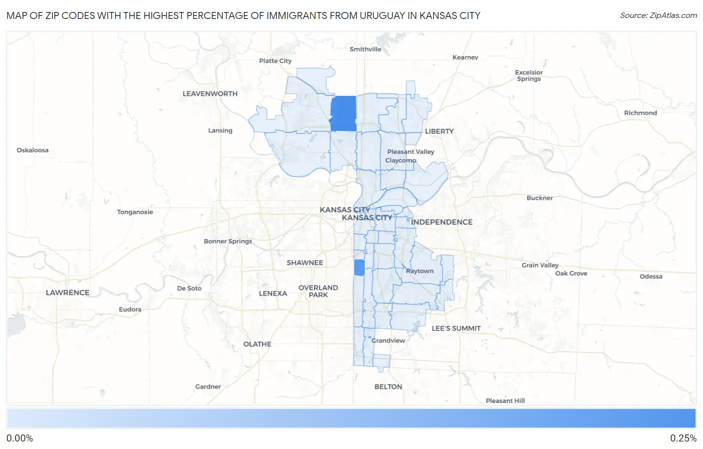 Zip Codes with the Highest Percentage of Immigrants from Uruguay in Kansas City Map