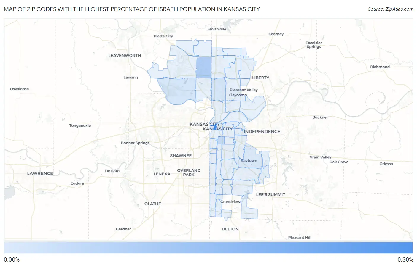 Zip Codes with the Highest Percentage of Israeli Population in Kansas City Map