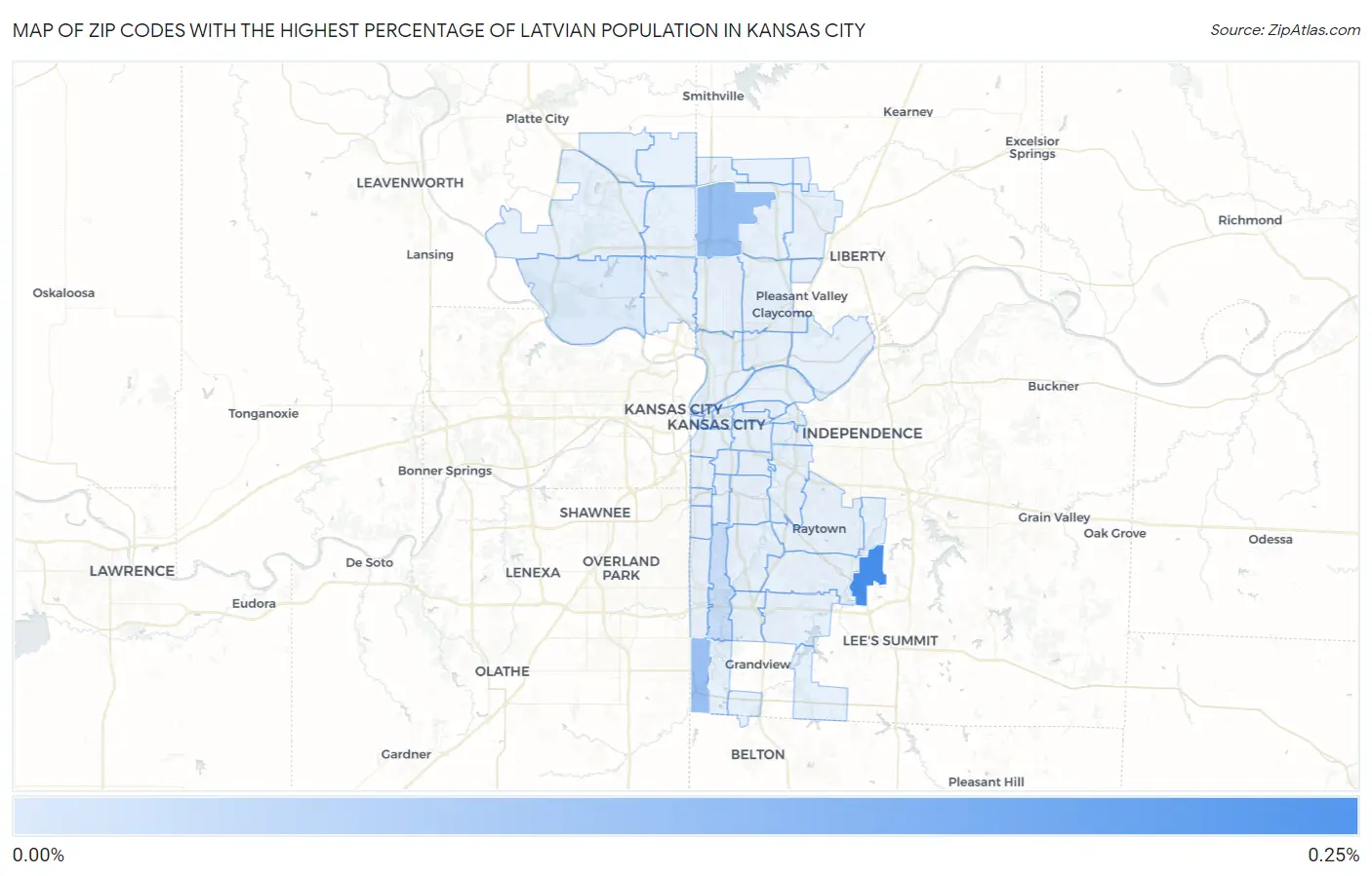 Zip Codes with the Highest Percentage of Latvian Population in Kansas City Map
