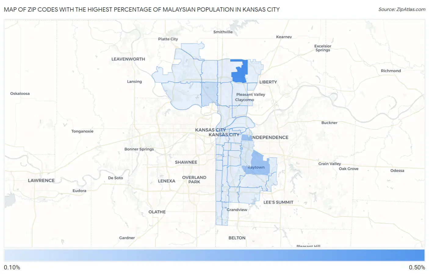 Zip Codes with the Highest Percentage of Malaysian Population in Kansas City Map