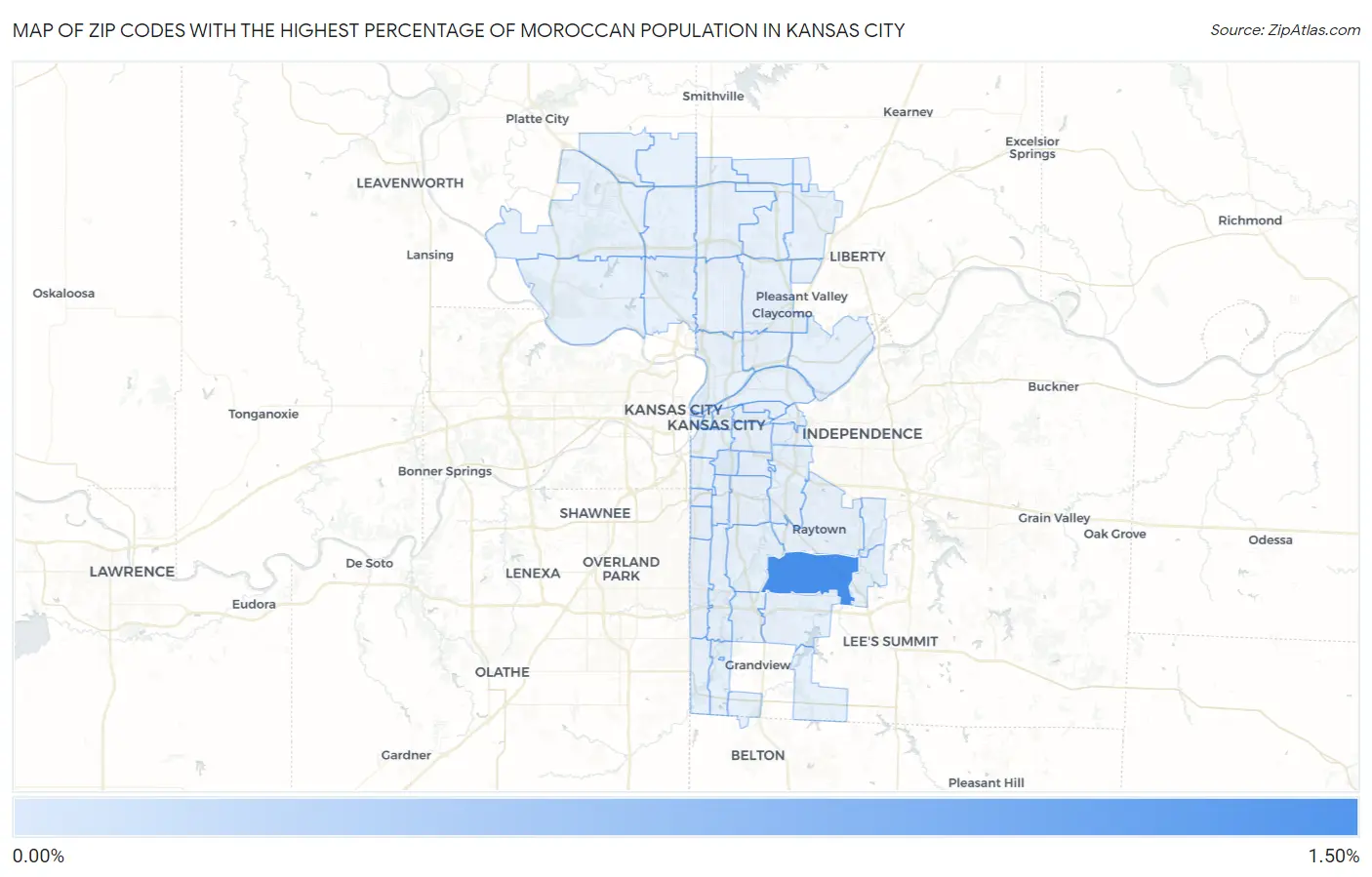 Zip Codes with the Highest Percentage of Moroccan Population in Kansas City Map