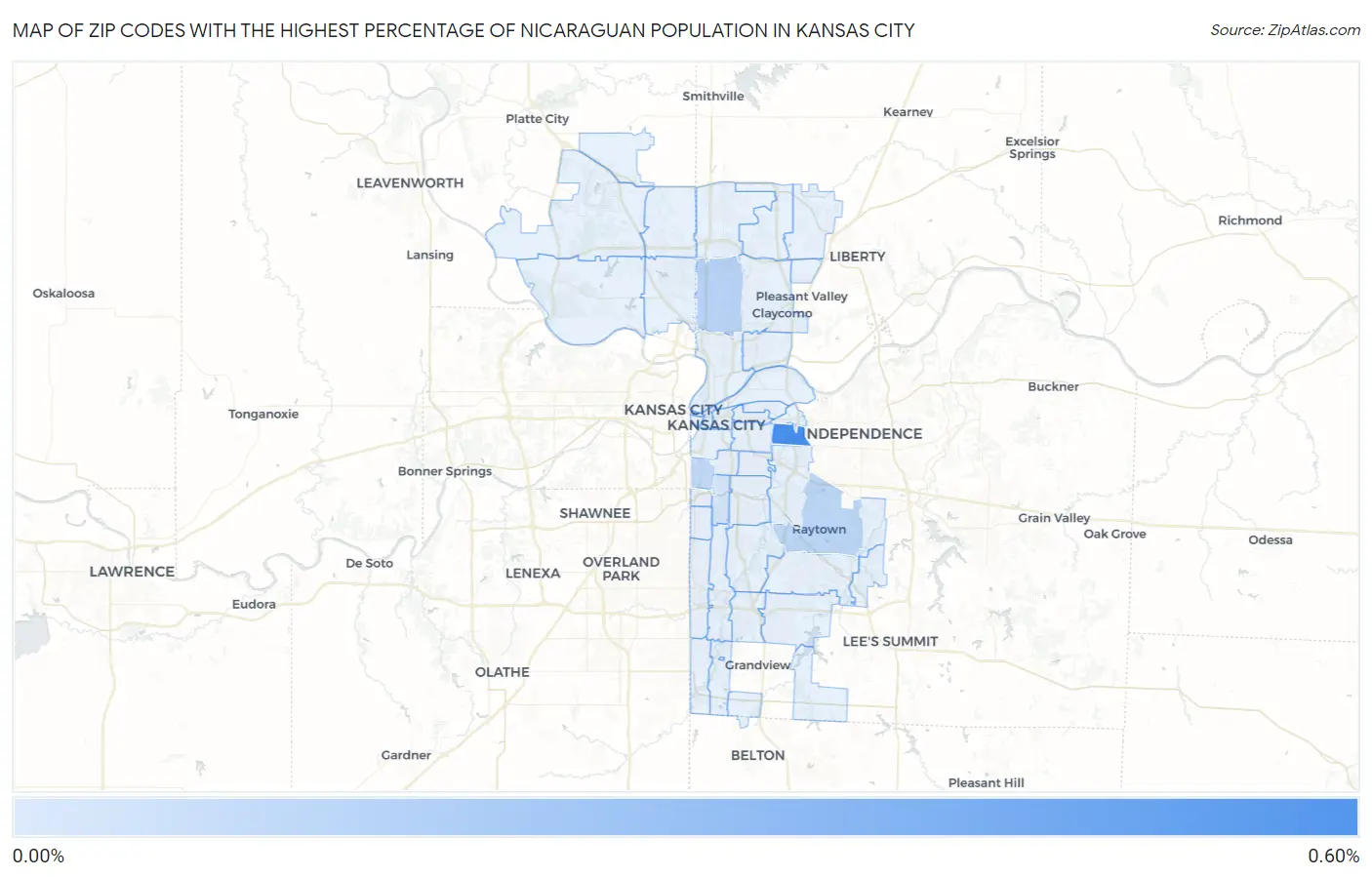 Zip Codes with the Highest Percentage of Nicaraguan Population in Kansas City Map