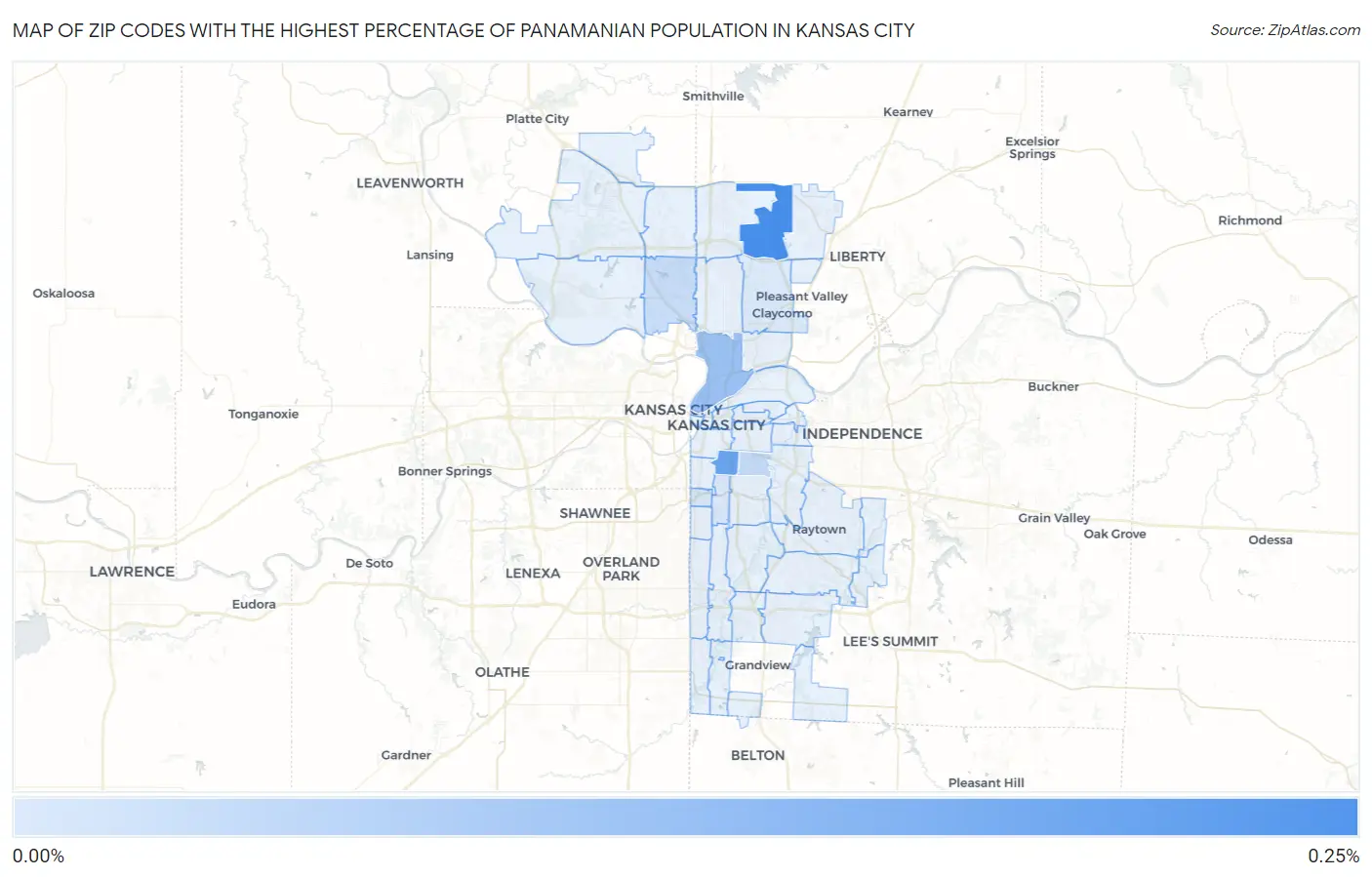 Zip Codes with the Highest Percentage of Panamanian Population in Kansas City Map