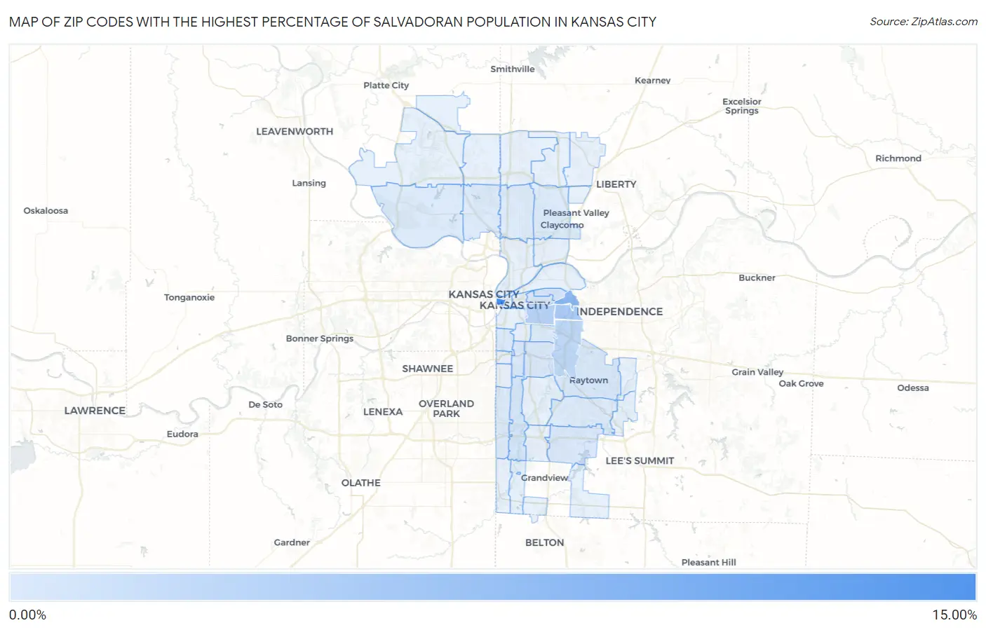 Zip Codes with the Highest Percentage of Salvadoran Population in Kansas City Map