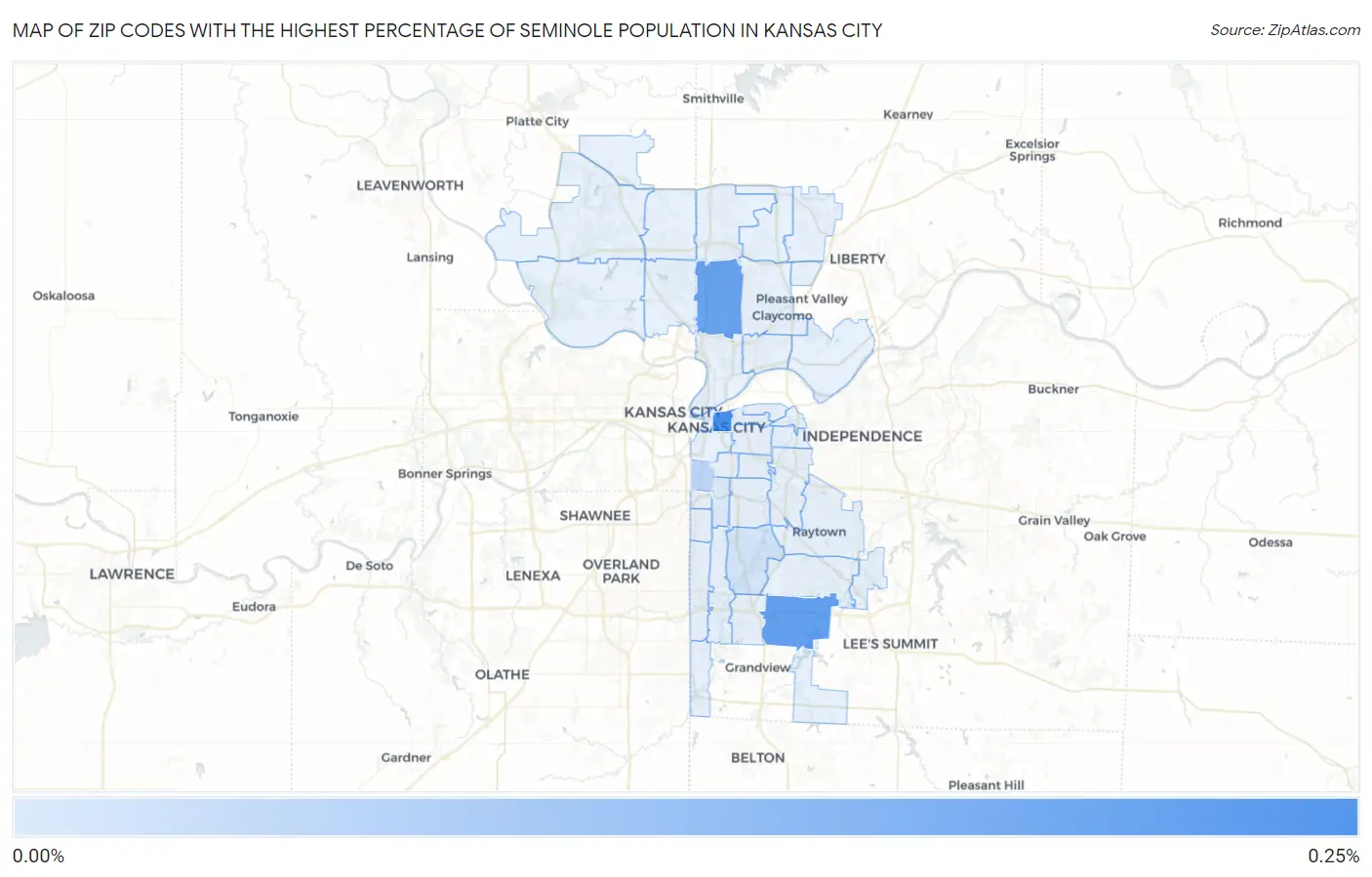 Zip Codes with the Highest Percentage of Seminole Population in Kansas City Map
