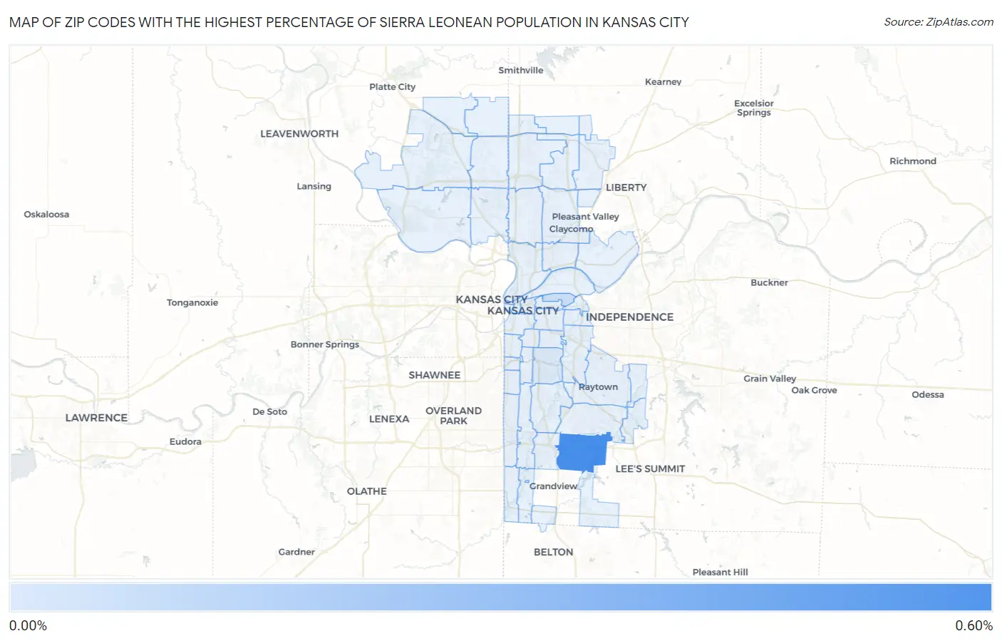 Zip Codes with the Highest Percentage of Sierra Leonean Population in Kansas City Map