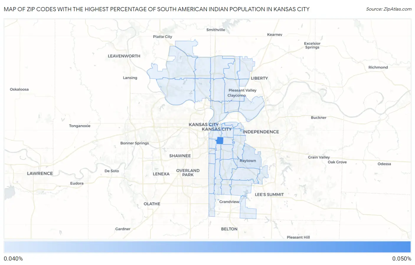 Zip Codes with the Highest Percentage of South American Indian Population in Kansas City Map
