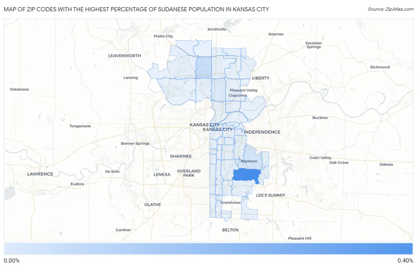 Zip Codes with the Highest Percentage of Sudanese Population in Kansas City Map