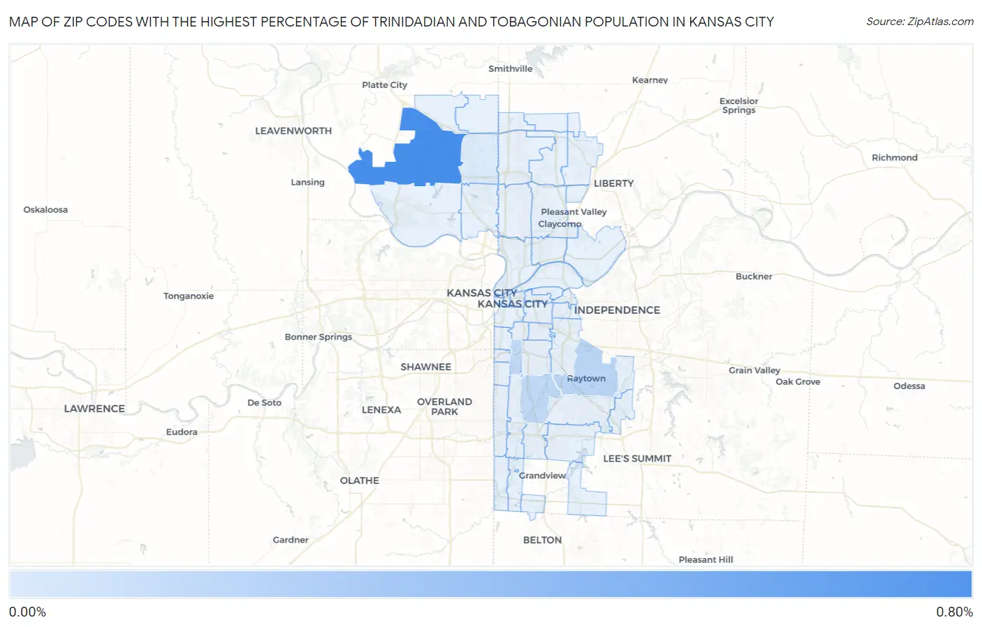 Zip Codes with the Highest Percentage of Trinidadian and Tobagonian Population in Kansas City Map