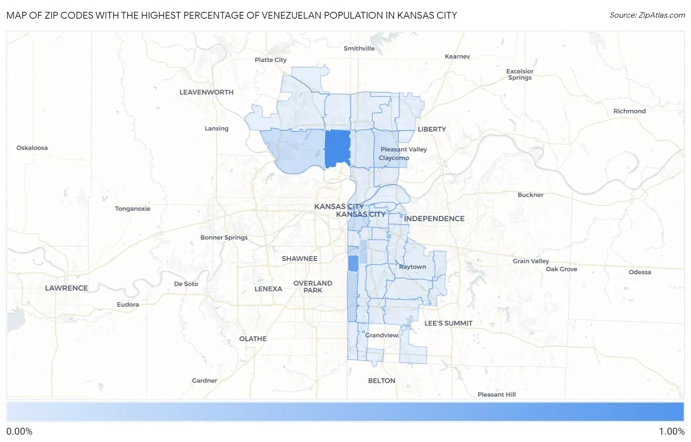 Zip Codes with the Highest Percentage of Venezuelan Population in Kansas City Map