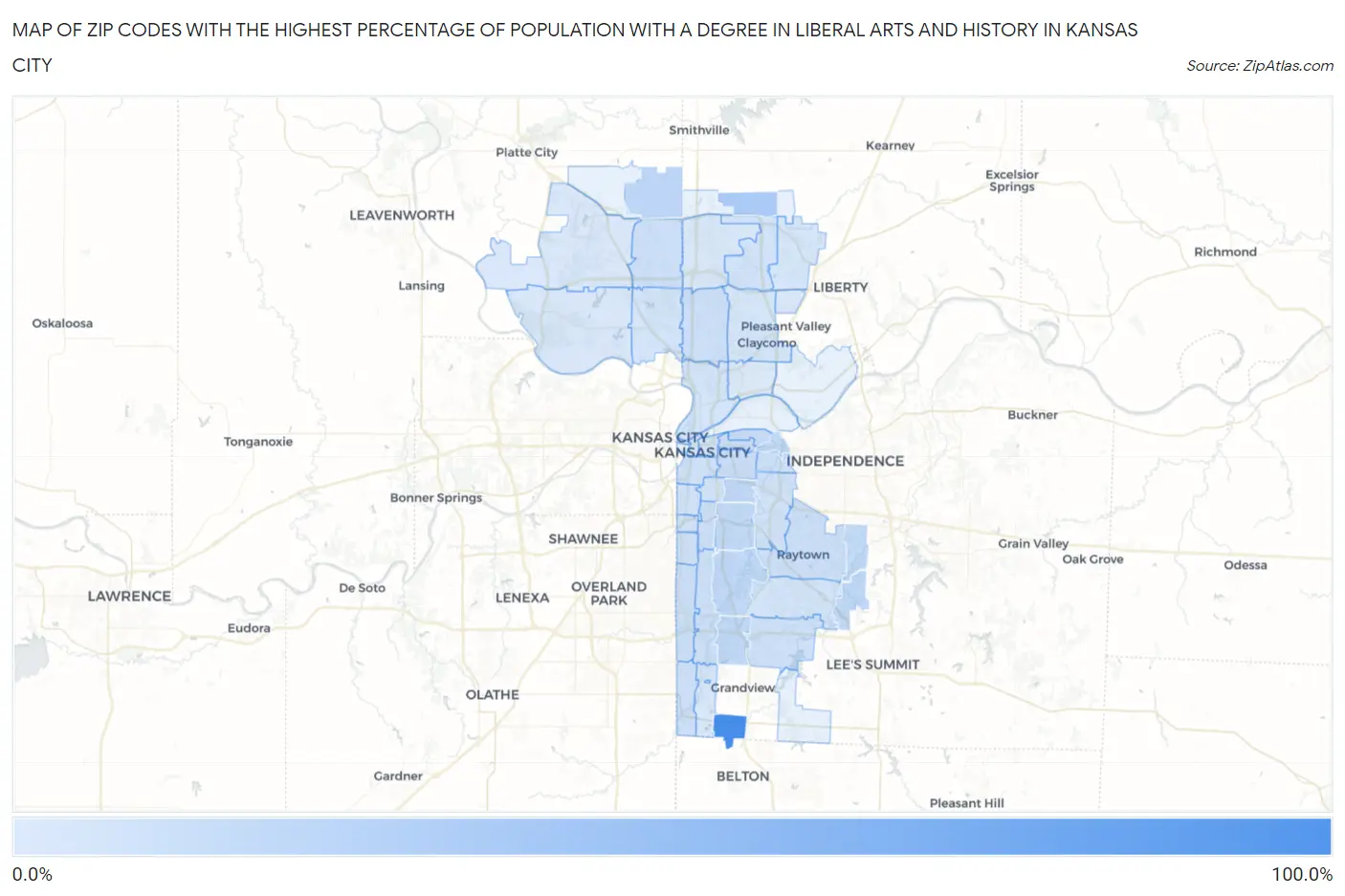 Zip Codes with the Highest Percentage of Population with a Degree in Liberal Arts and History in Kansas City Map