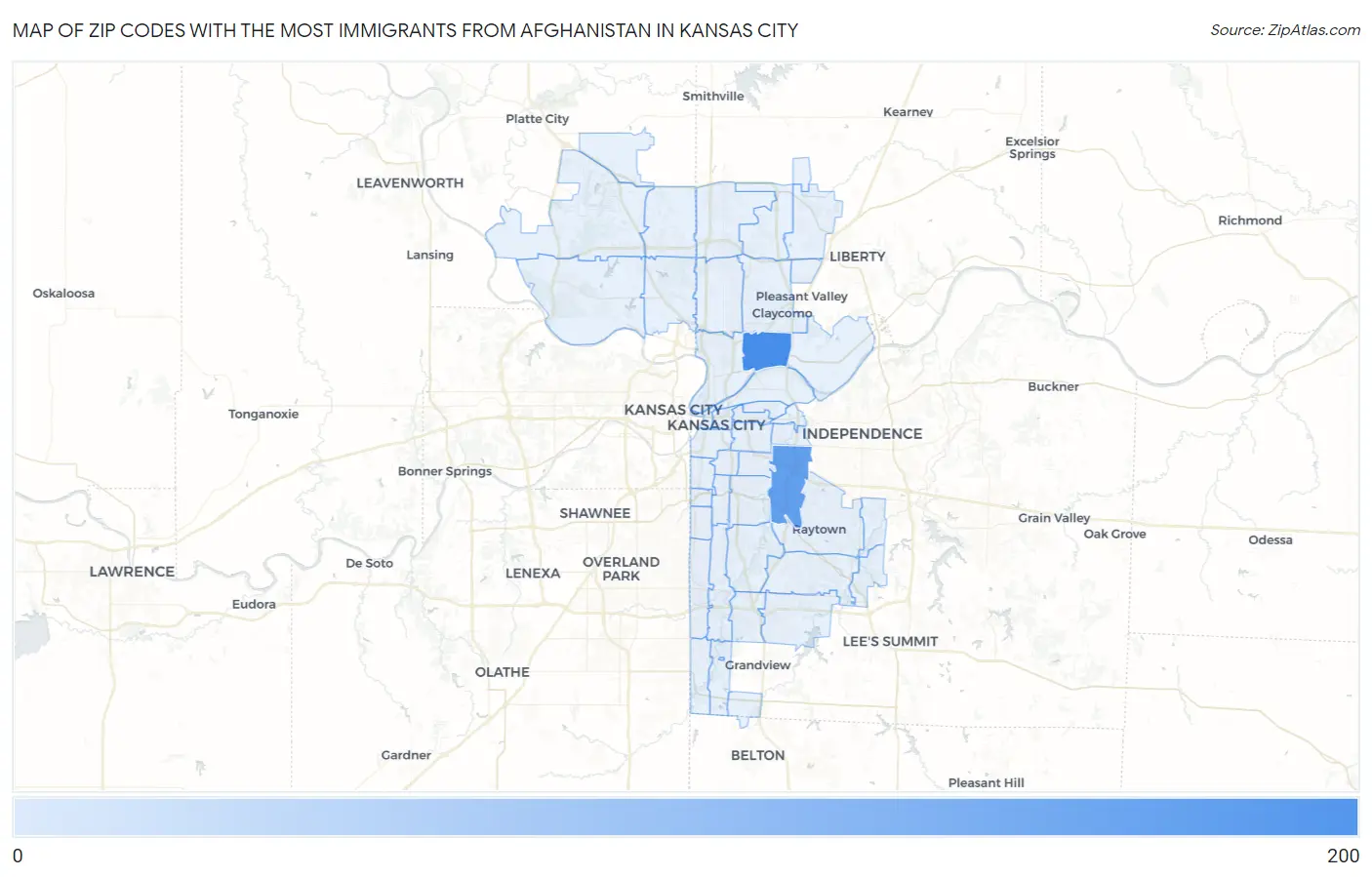 Zip Codes with the Most Immigrants from Afghanistan in Kansas City Map