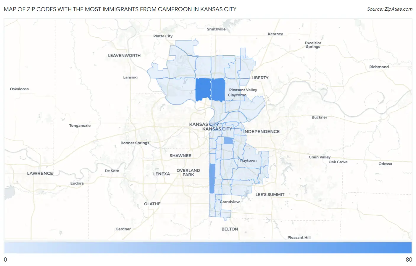 Zip Codes with the Most Immigrants from Cameroon in Kansas City Map