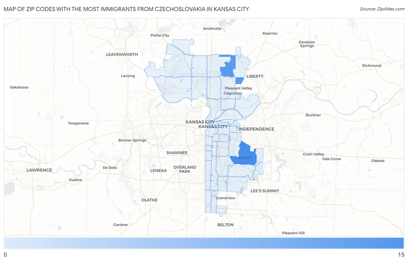 Zip Codes with the Most Immigrants from Czechoslovakia in Kansas City Map