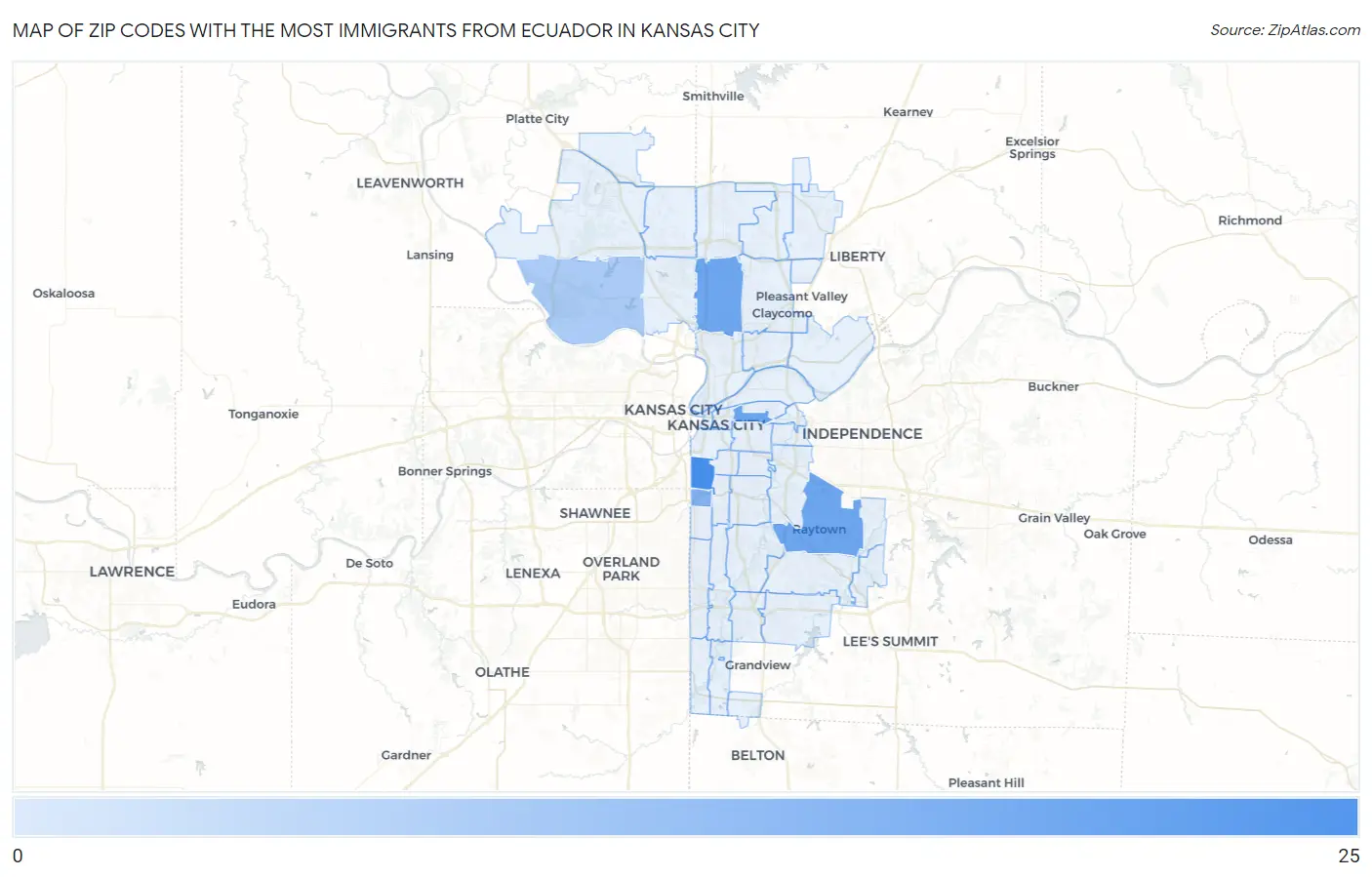 Zip Codes with the Most Immigrants from Ecuador in Kansas City Map