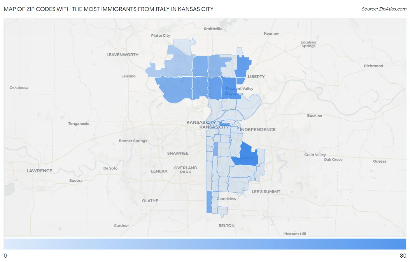 Zip Codes with the Most Immigrants from Italy in Kansas City Map