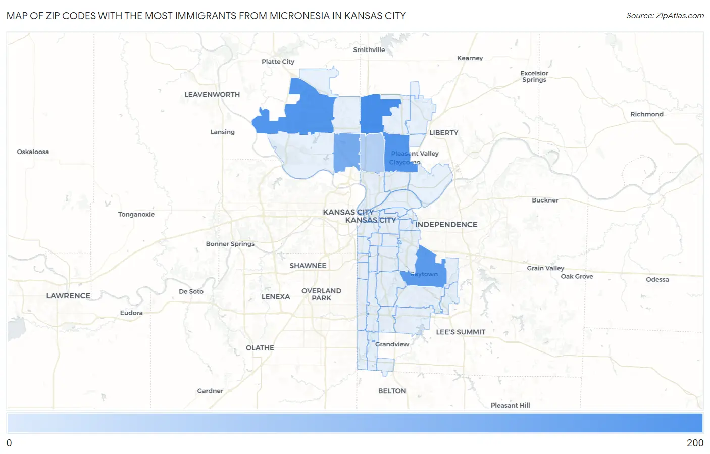 Zip Codes with the Most Immigrants from Micronesia in Kansas City Map