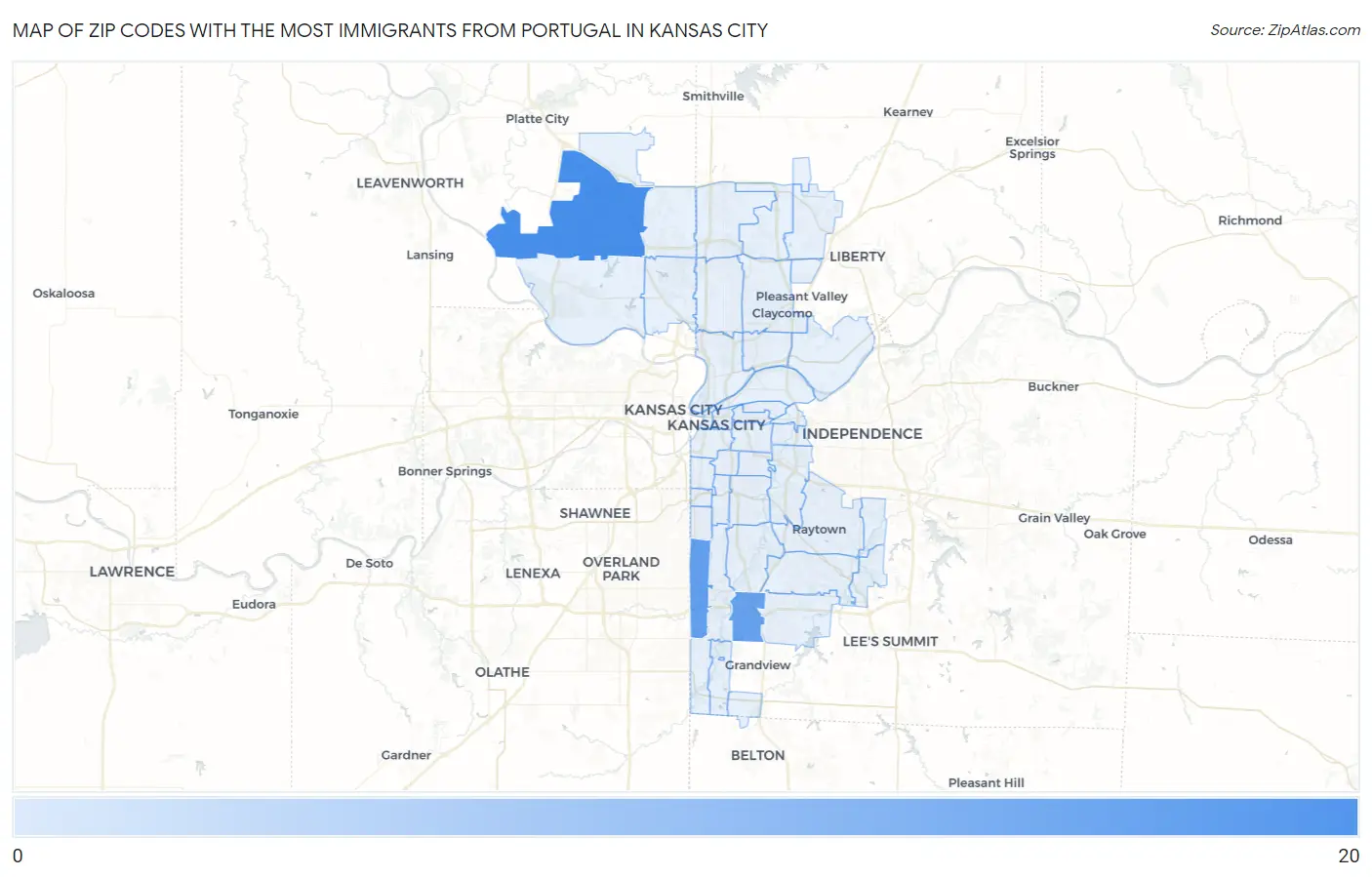 Zip Codes with the Most Immigrants from Portugal in Kansas City Map