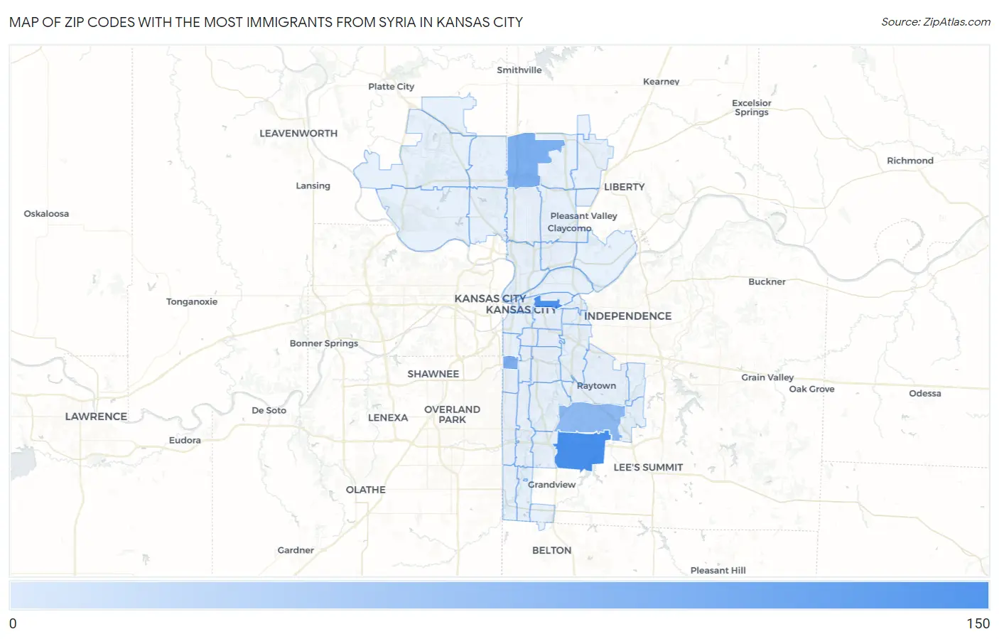 Zip Codes with the Most Immigrants from Syria in Kansas City Map