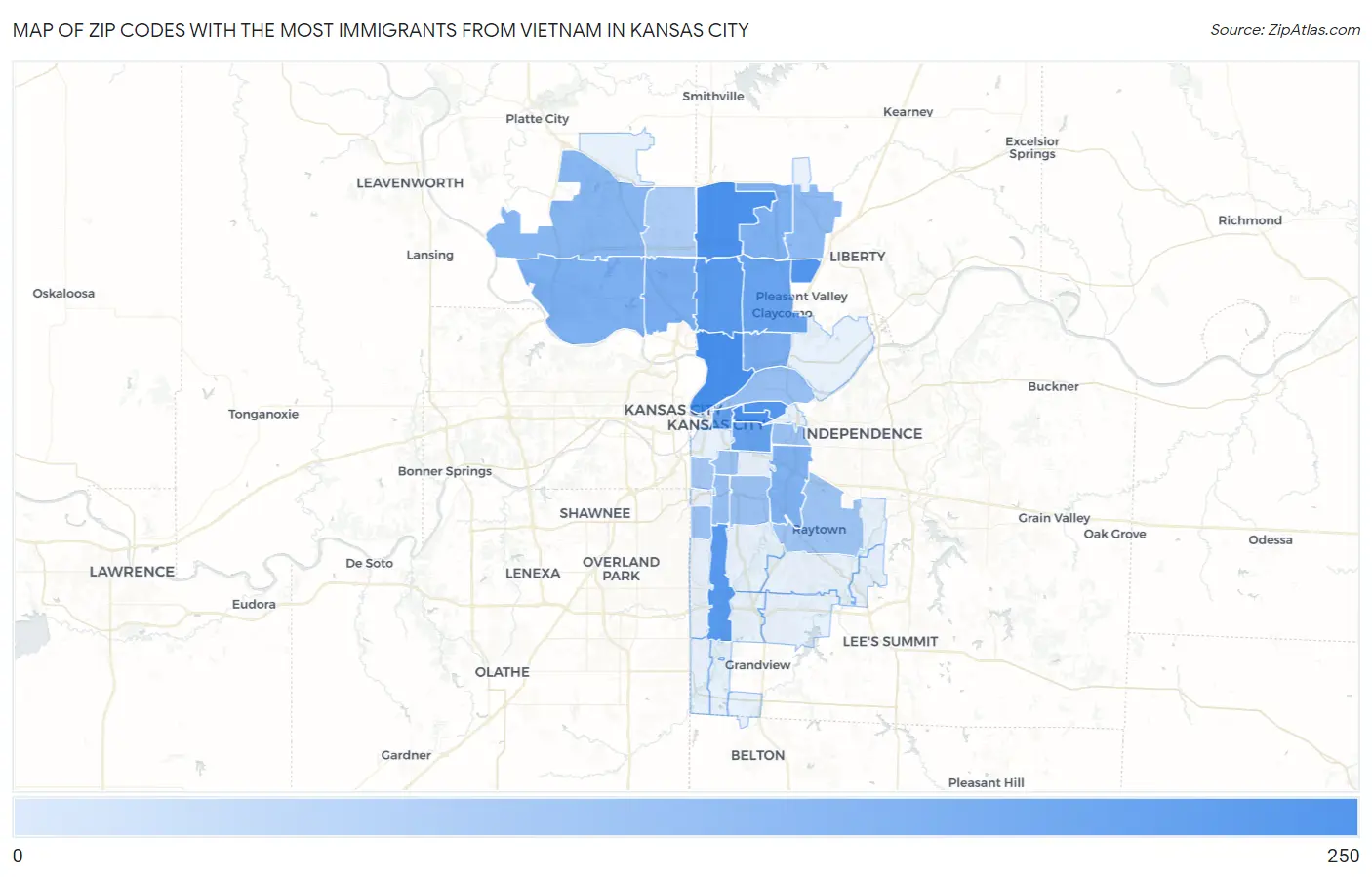 Zip Codes with the Most Immigrants from Vietnam in Kansas City Map