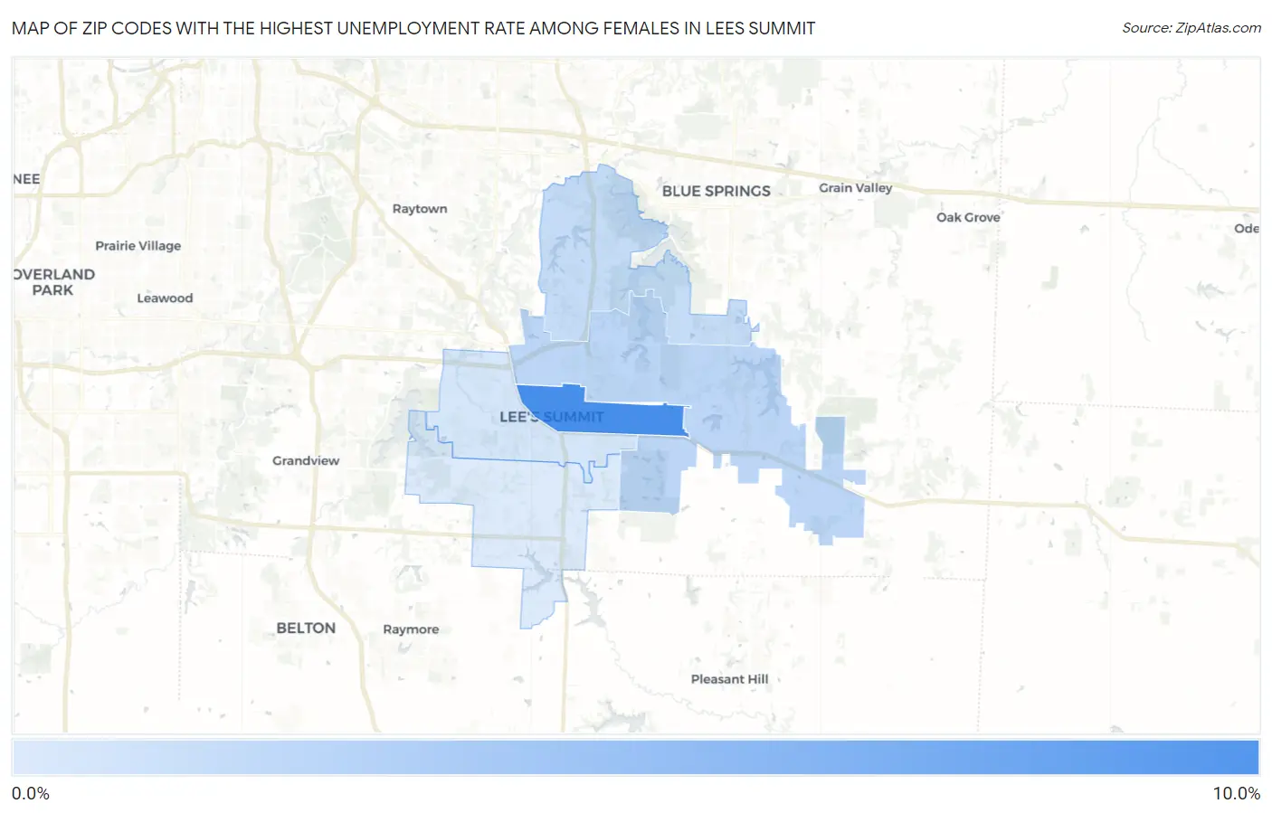 Zip Codes with the Highest Unemployment Rate Among Females in Lees Summit Map
