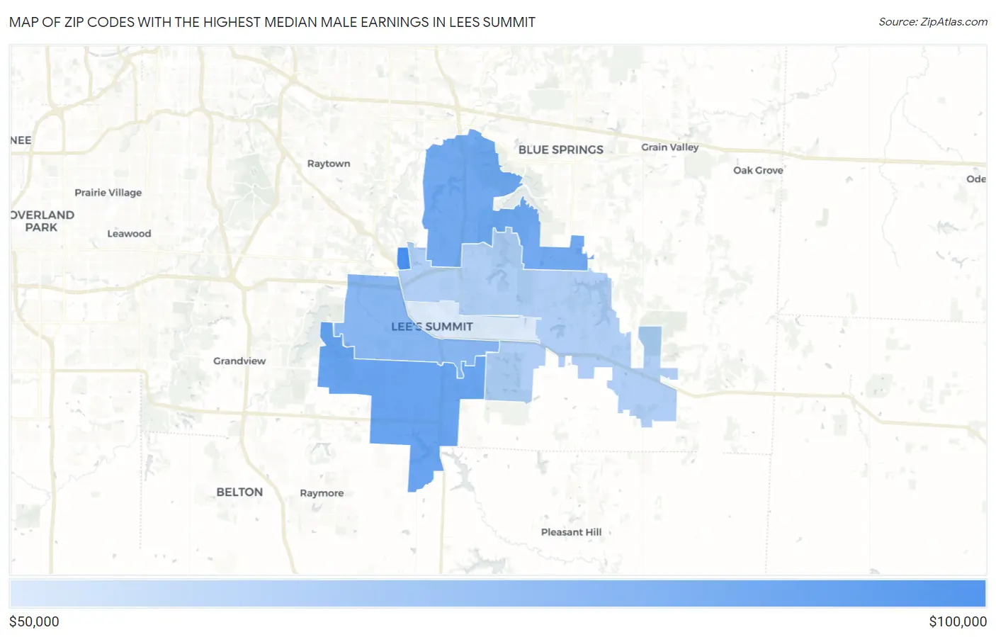 Zip Codes with the Highest Median Male Earnings in Lees Summit Map