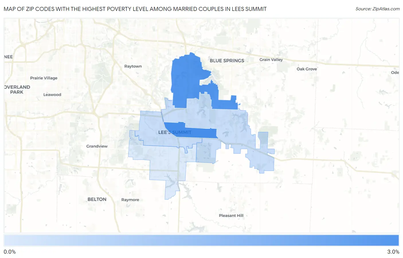 Zip Codes with the Highest Poverty Level Among Married Couples in Lees Summit Map