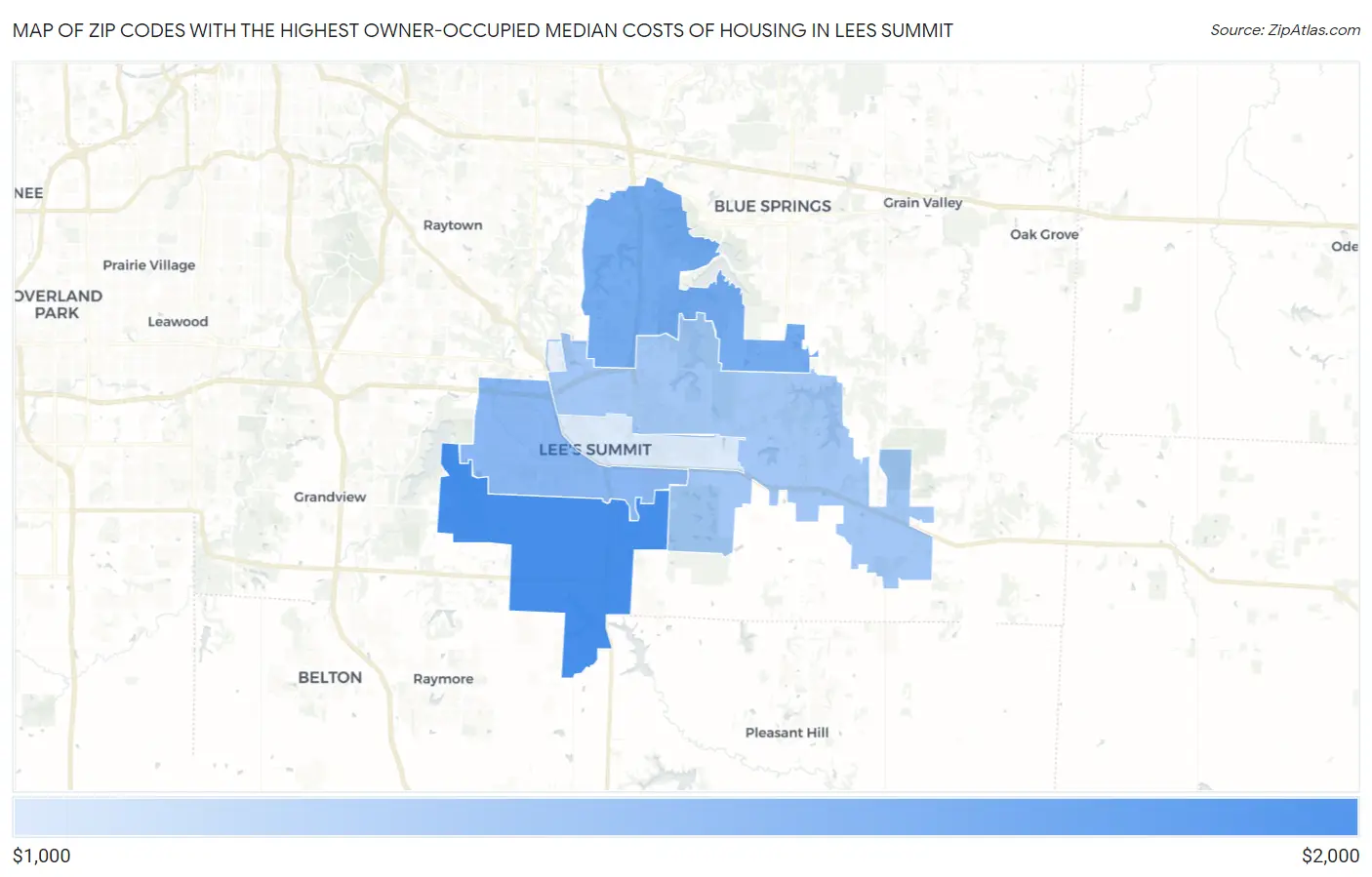 Zip Codes with the Highest Owner-Occupied Median Costs of Housing in Lees Summit Map