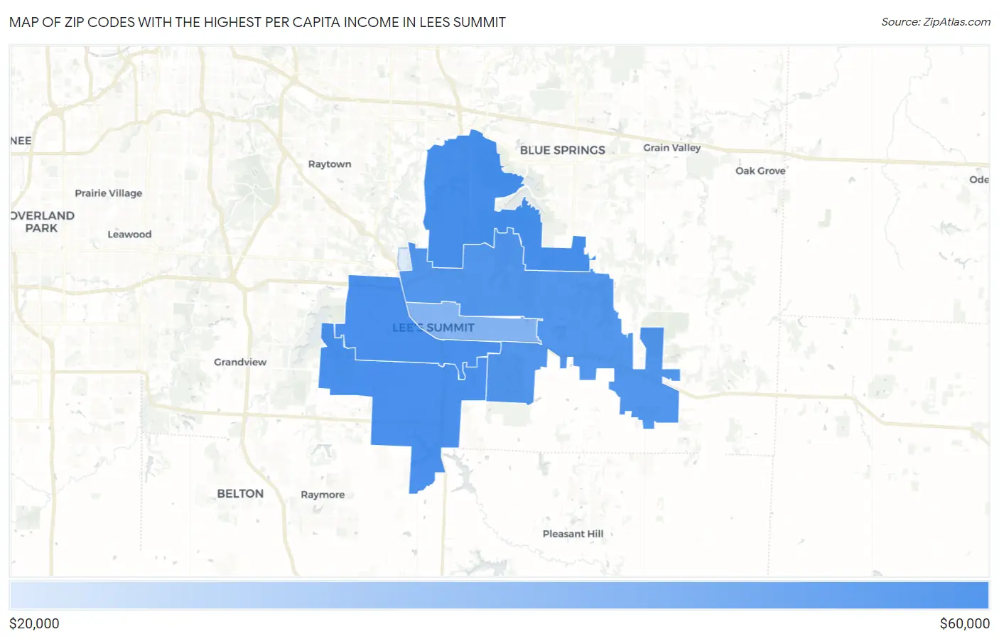 Zip Codes with the Highest Per Capita Income in Lees Summit Map