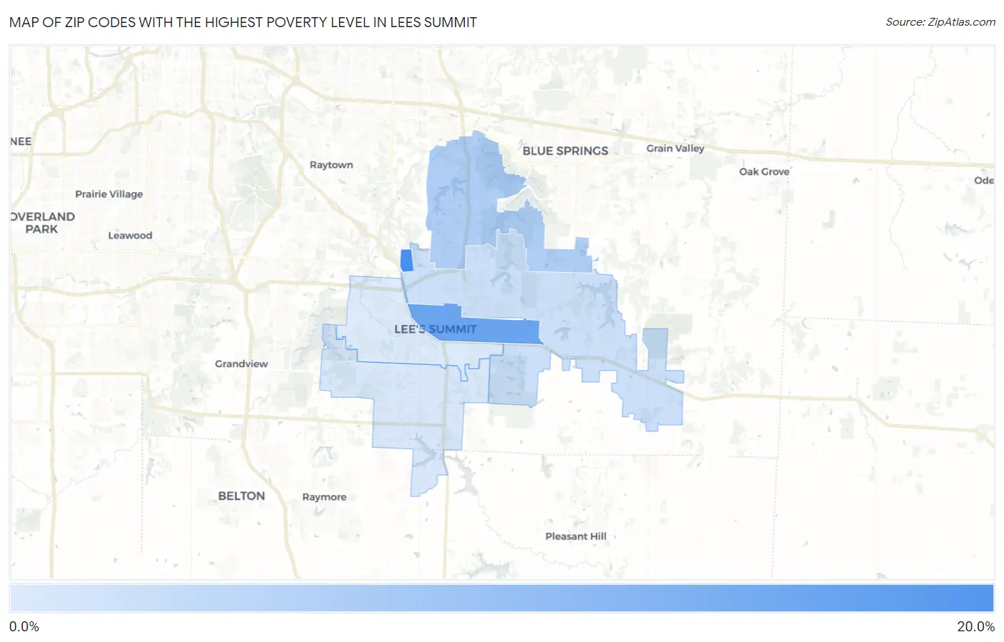 Zip Codes with the Highest Poverty Level in Lees Summit Map